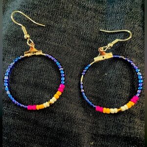Handmade modern bright neon hoop festival earrings